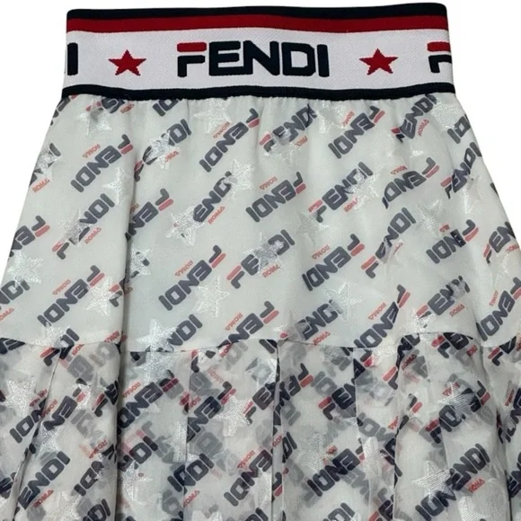 FENDI Mania Peated Midi Skirt Red Blue White Silk Blend Size XXS Designer Luxury - Picture 13 of 13